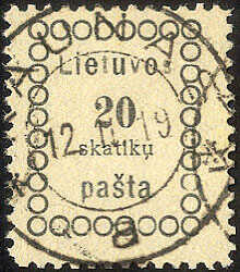 20 Sk. Vilnaer Ausgabe II in seltener Type III "kopfstehendes n mit ...