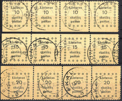 Kaunas-Ausgabe I 1919 in 4er-Streifen vom Ober- bzw. Unterrand mit ...