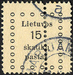 15 Sk. Kaunas-Ausgabe I mit zusätzlicher senkrechter Zähnung durch ...