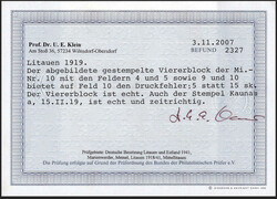 15 Sk. Kaunas-Ausgabe I 1919 im Eckrand-4er-Block rechts oben, Feld ...