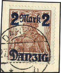 2 Mk. a. 35 Pfg. Germania mit Spitzen nach unten auf herrlichem ...