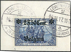 2 Mk. blau in Zähnung 25 : 17 auf herrlichem Briefstück, geprüft ...