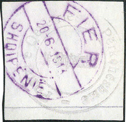 1 Pia. schwarz, 4eckig geschnitten, auf gestreiftem und Wz.-Papier, ...