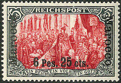 6 P. 25 C. a. 5 Mk. Reichspost, Aufdrucktype I auf Urmarke in Type I, ...
