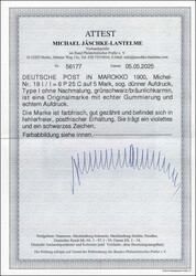 6 P. 25 C. a. 5 Mk. Reichspost, Aufdrucktype I auf Urmarke in Type I, ...