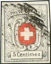 5 C. Neuenburg 1851 in Farbe "grauschwarz/dunkelzinnoberrot", ...