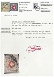 5 C. Neuenburg 1851 in Farbe "grauschwarz/dunkelzinnoberrot", ...