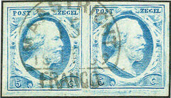 5 C. Freimarken 1852, Platte III, Farbe "Lichtblauw", Feld 13 + 14, ...