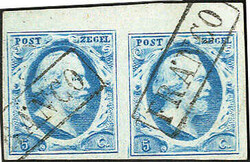 5 C. Freimarken 1852, Platte V, Feld 51 + 52, im waagerechten Paar, ...