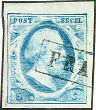 5 C. Freimarken 1852 vom Oberrand, Feld 30, allseits ...