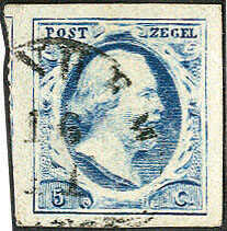 5 C. Freimarken 1852 in seltener Farbe Lichtstaalblauw nach ...