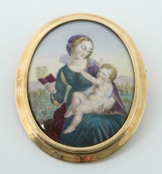 Brosche mit Porzellan-Miniatur Mitte 20. Jh., Gelbgold 333 ...