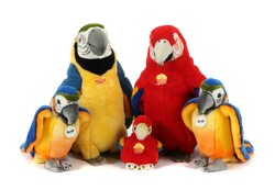 5 Papageien Steiff, mit Studio Tieren, 2x ''Ara'', in Rot/Blau und ...