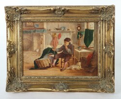 Hess, J. J. Maler des 19. Jh. ''Mann mit Wiege'', Interieurszene, ...