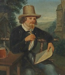 Maler des 19. Jh. ''Herrenportrait'', Bildnis eines Mannes bei einem ...