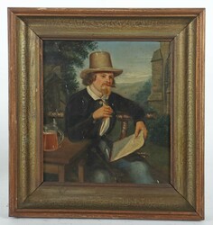 Maler des 19. Jh. ''Herrenportrait'', Bildnis eines Mannes bei einem ...
