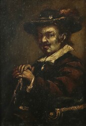 Maler des 19. Jh. ''Herrenportrait'', Portrait eines Mannes mit Hut, ...