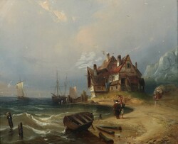 Maler des 19. Jh. ''Küstenlandschaft'', mit Segelbooten, ...