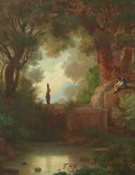 Maler des 19. Jh. ''Arkadische Landschaft'' mit Wasserträgerin und ...