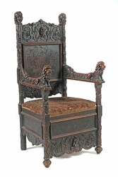 Historismus-Thron im Frühbarockstil 19. Jh., Nussbaum, die Beine und ...