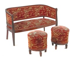 Art Deco-Sitzbank mit zwei Tabourets 1920/30er Jahre, Buche dunkel ...