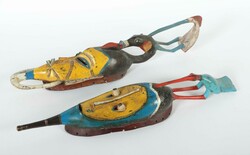 Zwei farbig bemalte Masken der Guro Elfenbeinküste, Holz geschnitzt, ...