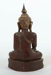 Buddha Burma, 2. Drittel 20. Jh., Holz, rostrot farbig gefasst, ...