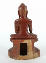 Buddha Burma, um 1900, Holz, rostrot farbig gefasst, partiell Reste ...