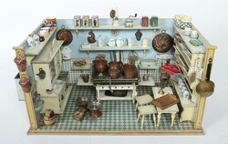 Schöne Puppenküche um 1920, 3-seitiges Gehäuse, außensteig mit ...