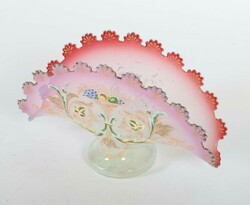 Jugendstil-Fächervase mit Obstmalerei Um 1900 - 1920, farbloses Glas ...