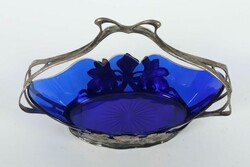 Jugendstil-Bügelschale Um 1900 - 1920, die oblonge Schale aus blauem ...