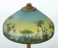 Tischlampe mit Glasschirm wohl USA, um 1900/1920, gusseiserner Stand ...