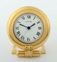 Cartier Tischuhr 20. Jh., Cartier Tischuhr mit klappbarem Fuß, Stahl ...