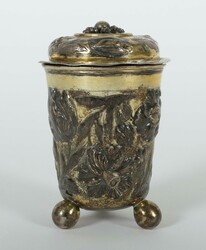 Barocker Kugelfußbecher mit Deckel 17. Jh., Silber vergoldet, ca. ...