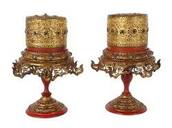 Paar Opfergefäße Burma (Shan), 19./20. Jh., Holz mit Goldlackdekor, ...