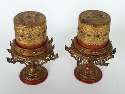 Paar Opfergefäße Burma (Shan), 19./20. Jh., Holz mit Goldlackdekor, ...