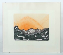 Künstler des 20. Jh. ''Weichende Nacht'', stilisierte Berglandschaft ...