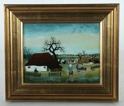 Cubela, S. Maler des 20. Jh., ''Vorfrühling'', naive Dorfszene mit ...