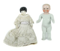 Badepuppe und Biedermeier-Puppe Porzellan glasiert, Badepuppe mit ...