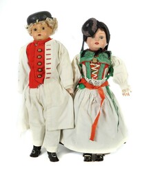 Trachtenpuppen-Paar ca. 1960er Jahre, Celluloid-Köpfe, Mädchen mit ...