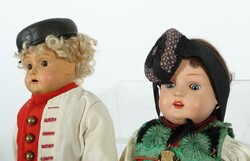 Trachtenpuppen-Paar ca. 1960er Jahre, Celluloid-Köpfe, Mädchen mit ...