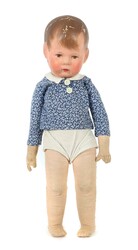 Puppe Käthe Kruse, wohl Ende 1930er Jahre, Hinterkopf unbemalt mit 3 ...