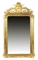 Wandspiegel mit Blütenfestons blattvergoldeter Holzleistenrahmen mit ...