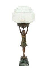Art Déco-Tischleuchte mit Flapper-Dame Frankreich, 1920er Jahre, ...