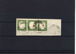 Waag. Dreierstreifen, vollrdg., in saftgrün auf Briefstück aus ...