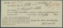 1839, Postschein vom "HERZOGL. BR. LÜNEB. HOF POST-AMT", ...