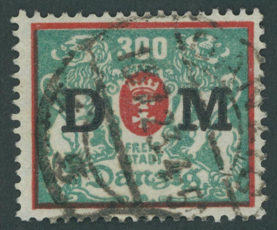 1923, 300 M. rot/bläulichgrün, zeitgerechte Entwertung "DANZIG 5b", ...