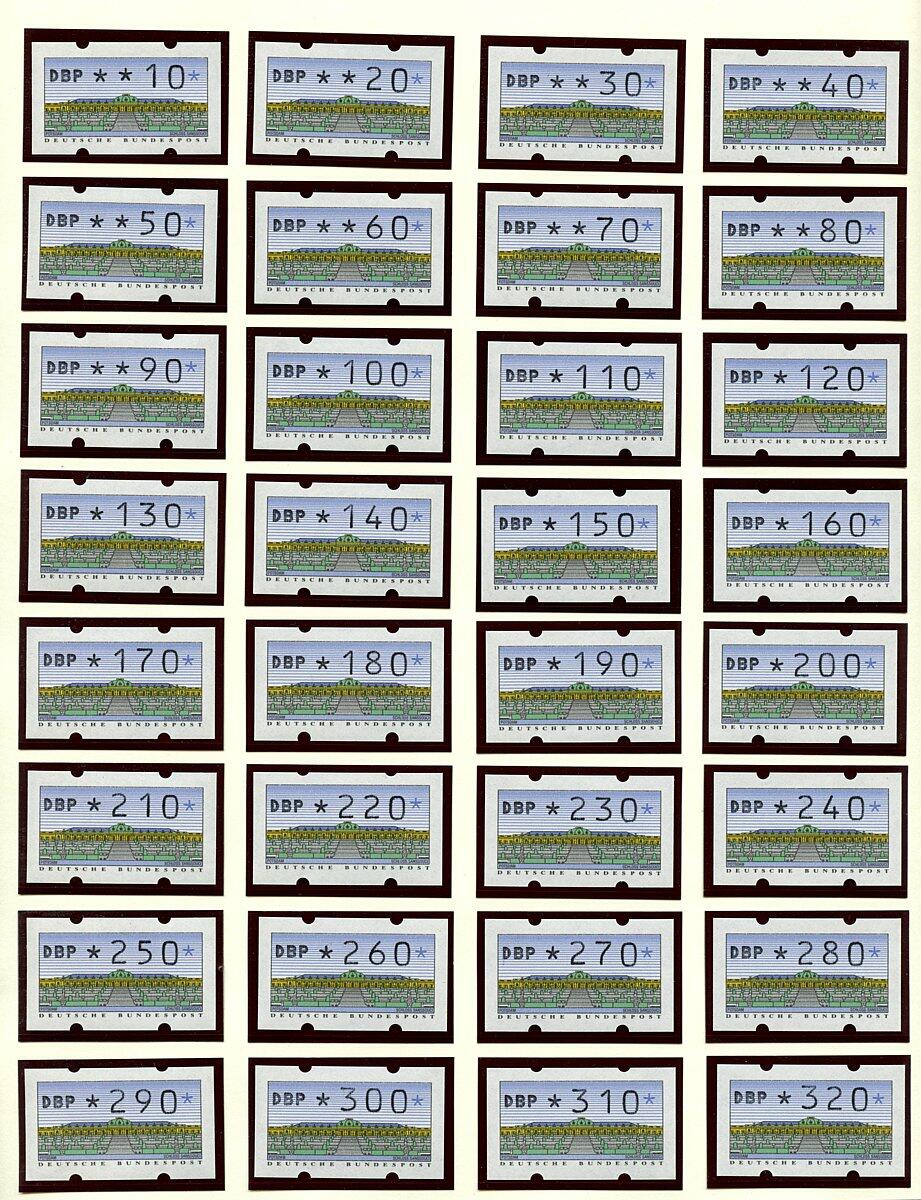 1993, zweiter Automatenmarkensatz Type 1.2., 98 Werte in ...