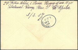 "AUS-Mannschaftslager", 3.2.1917, violetter Ovalstempel "ADJUTANT", ...