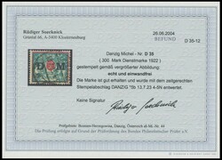 1923, 300 M. rot/bläulichgrün, zeitgerechte Entwertung "DANZIG 5b", ...